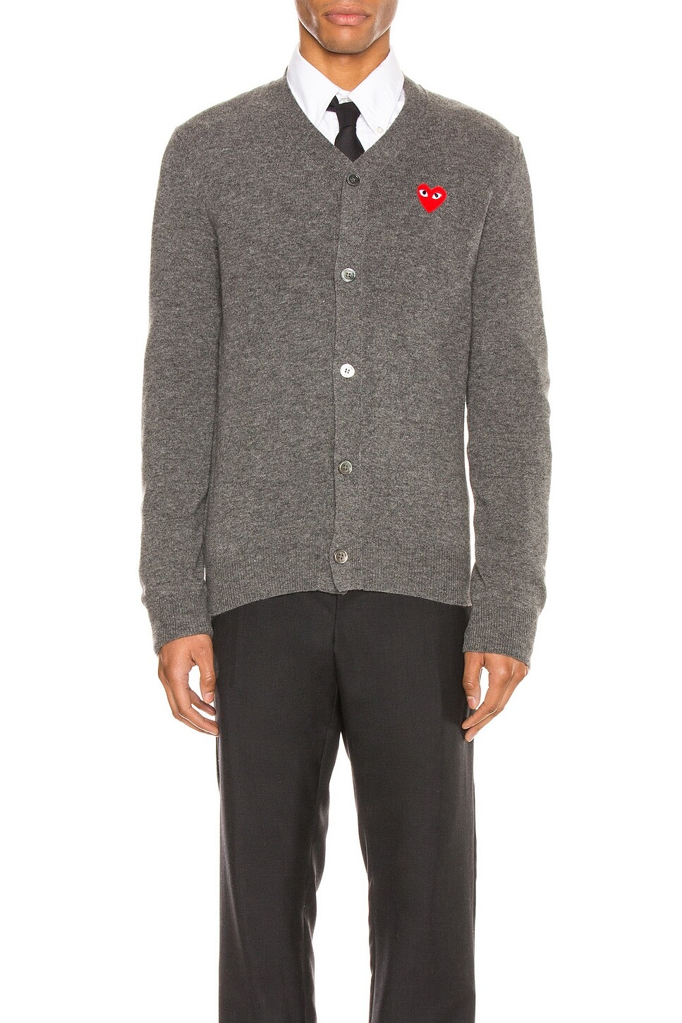 Кардиган из овечьей шерсти с красной эмблемой Comme Des Garcons Play, цвет Medium Grey — фото 2