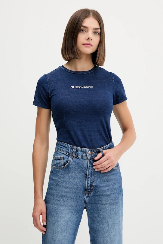 

Хлопковая футболка Guess Jeans, темно-синий