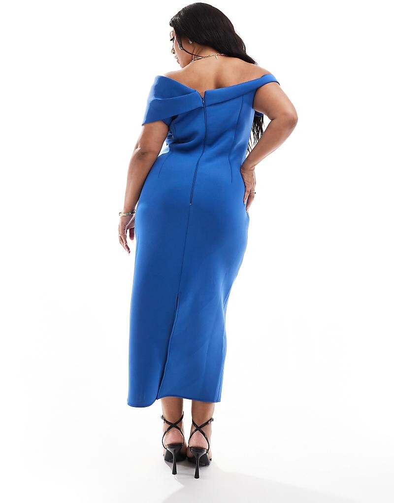 

ASOS DESIGN Curve – Синее тканевое платье миди со складками на груди
