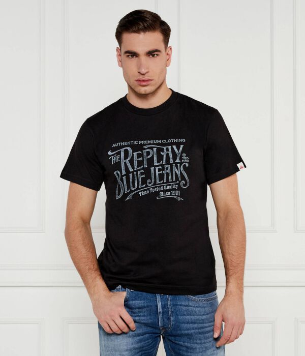 

Футболка Replay Regular Fit с надписью, черный