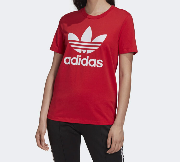 Футболка с трилистником женская красная Adidas Originals — фото 3