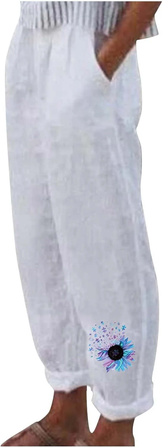 

Женские хлопковые льняные брюки Akklian 2024 с высокой талией и широкими штанинами