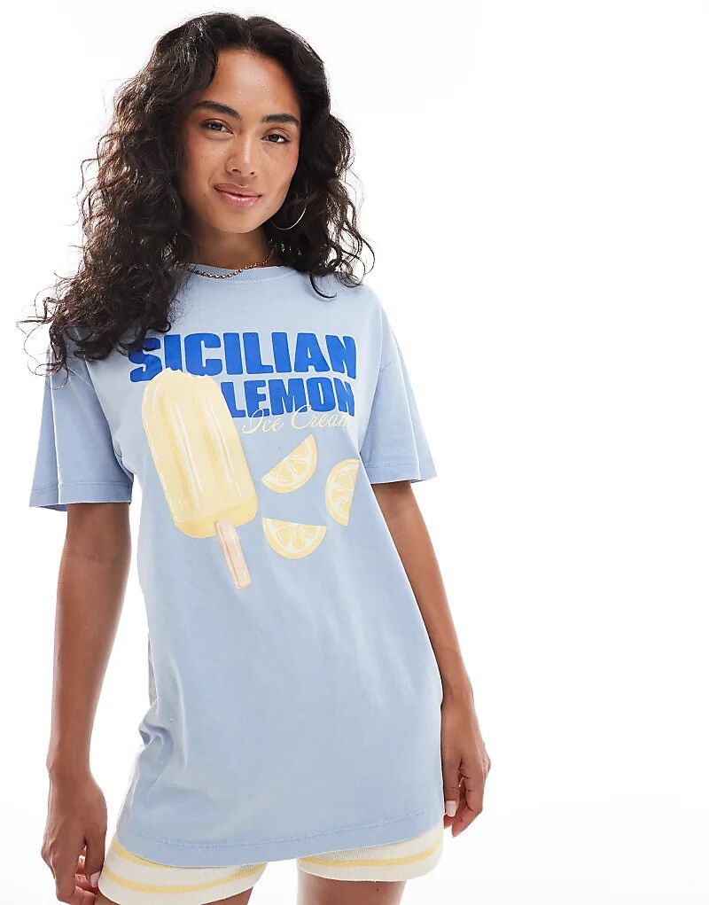 

Футболка New Look Sicilian Lemon свободного кроя синего цвета