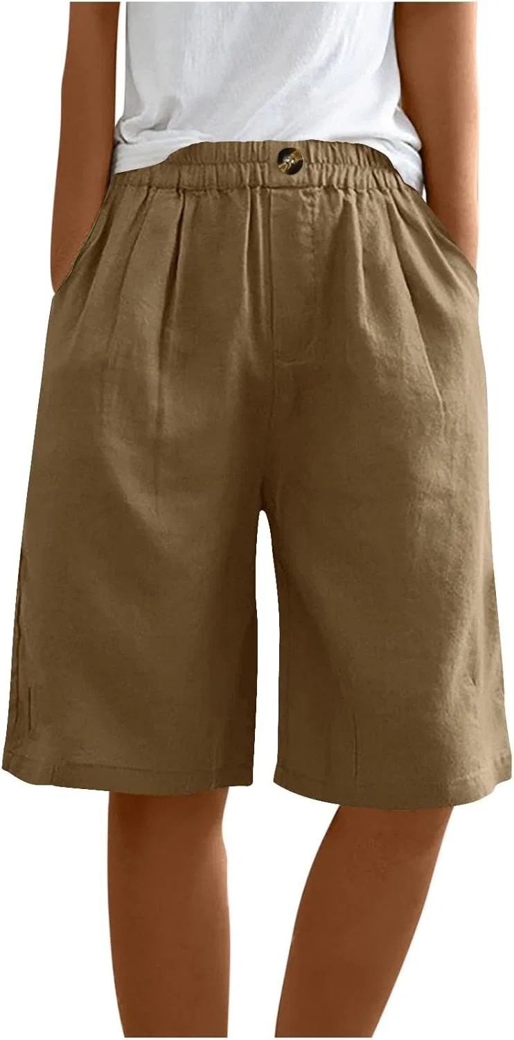 Шорты женские с высокой талией, на завязках, свободные, Khaki — фото 3