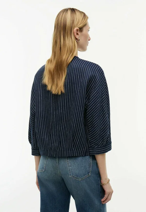 Блуза Tommy Hilfiger Relaxed gold tone button pinstripe blouse, пин-страйп темно-синий — фото 3