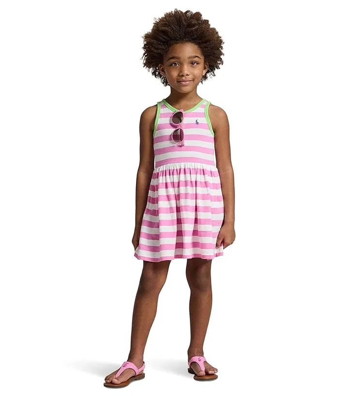Платье хлопковое джерси полосатое Polo Ralph Lauren Kids, Laguna Pink/White — фото 3