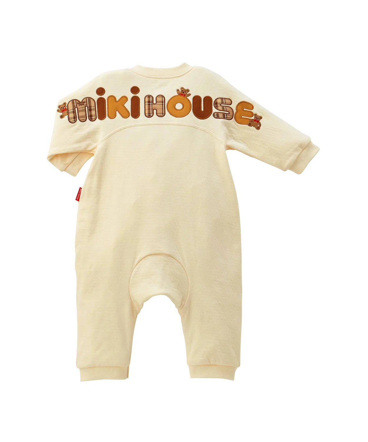 Комбинезон с вышивкой мишки, Mikihouse, длинный рукав, цвет слоновой кости