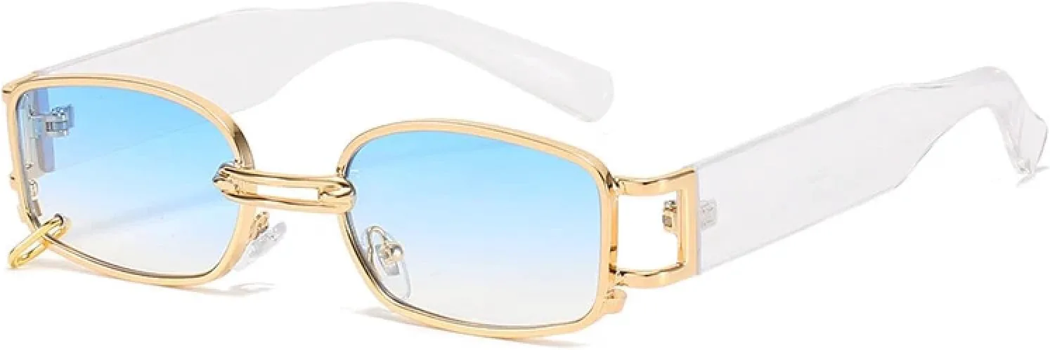 

Ретро прямоугольные солнцезащитные очки для женщин, модные панк-очки с металлическим кольцом, защита от УФ-излучения UV400 для мужчин HHZZYVY, Transparent Blue