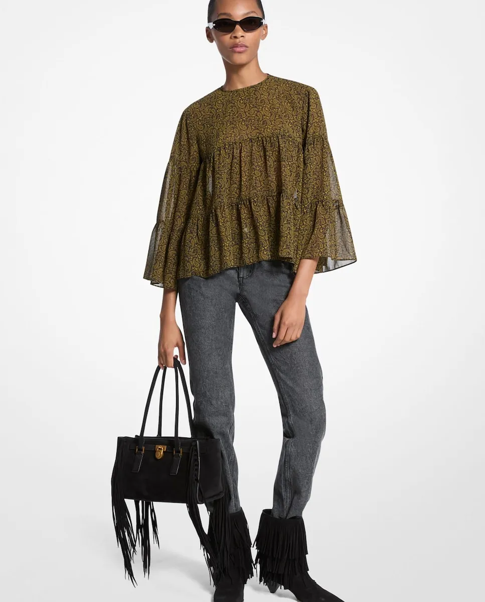 

Блузка из георгета с принтом Michael Michael Kors, хаки