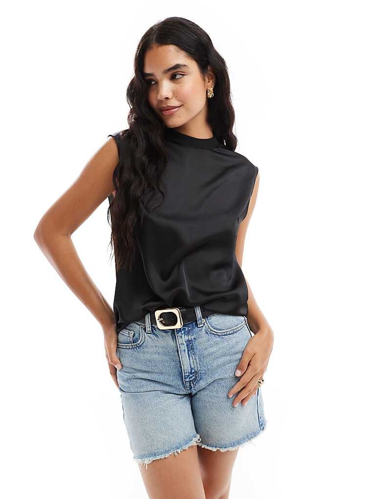 

Черный атласный топ с 4 рукавами ASOS DESIGN