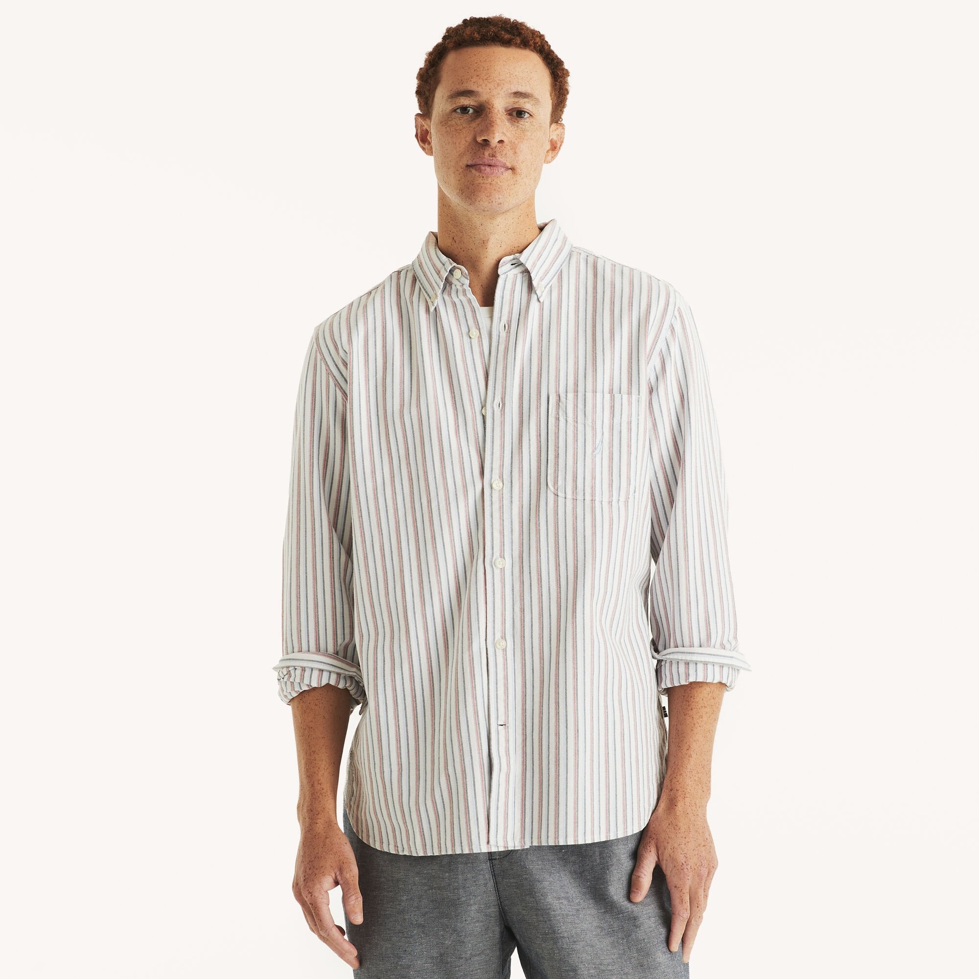 

Мужская полосатая рубашка Оксфорд Nautica, цвет bright white