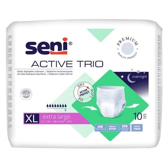 

Трусики Seni Active Trio, впитывающие влагу, можно носить как нижнее белье, XL, 10 шт. Seni