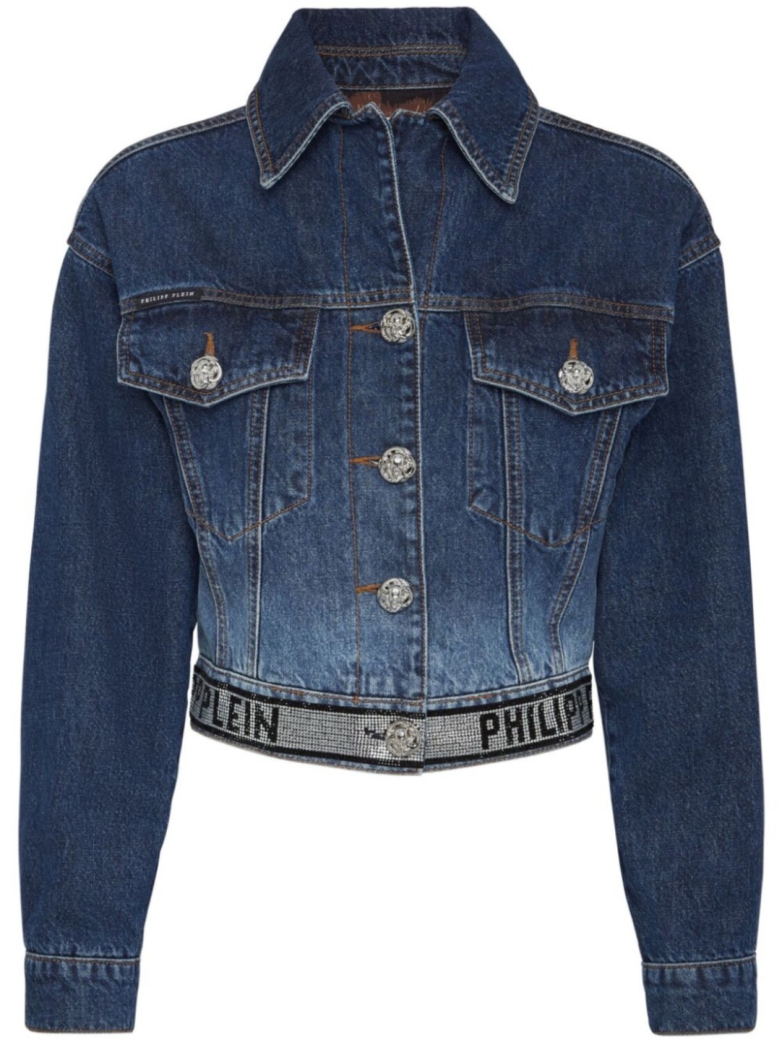 

Philipp Plein укороченная джинсовая куртка с кристаллами, синий