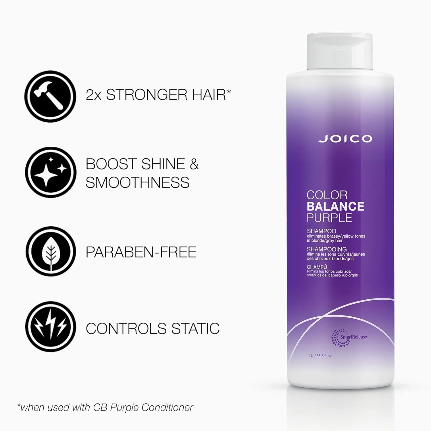 Набор шампуня и кондиционера Joico Color Balance Purple, устраняет нежелательные желтоватые и медные оттенки, подходит для холодных светлых или седых волос. 1000 мл (2 шт.), yellow — фото 3
