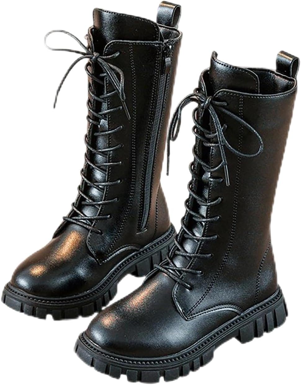 

Ботинки для девочек, шнуровка, боевые ботинки с боковой молнией, водонепроницаемые модные готические ковбойские ботинки из искусственной кожи, ботинки до колена с рифленой подошвой, туфли для платья/школы Kvotuu, Multicolor 03