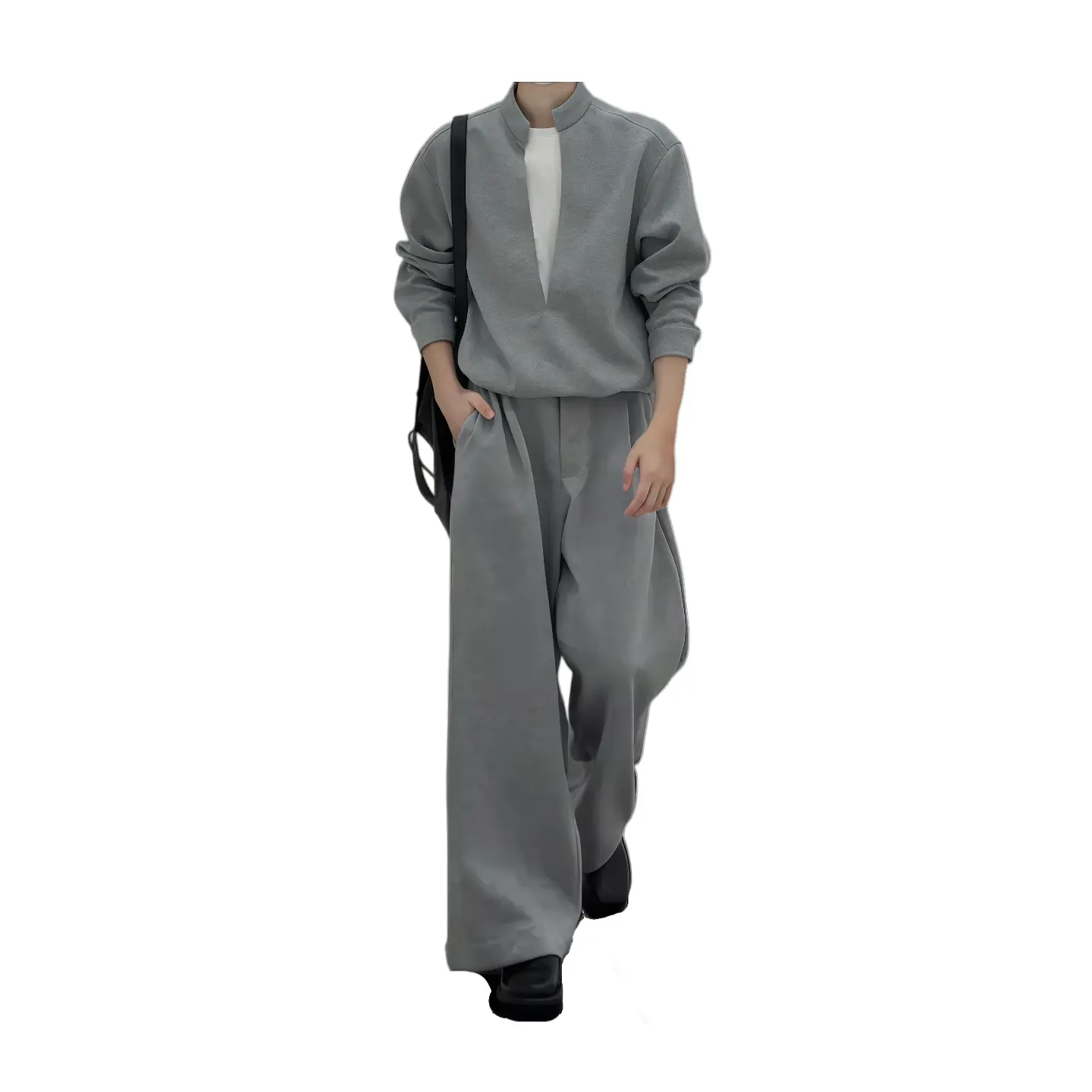 

Повседневная спортивная одежда Unisex с воротником стойкой Moderate X1617, серый top+серый pants