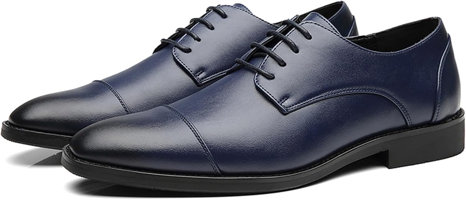 

Мужские кожаные классические оксфорды с закрытой шнуровкой и носком, удобные офисные, деловые, свадебные и туфли дерби Tznbgge, синий