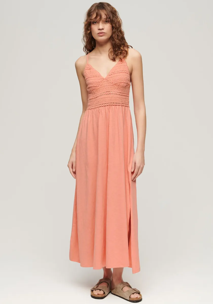 

Трикотажное платье Superdry "JERSEY LACE MAXI DRESS", цвет Fusion Coral