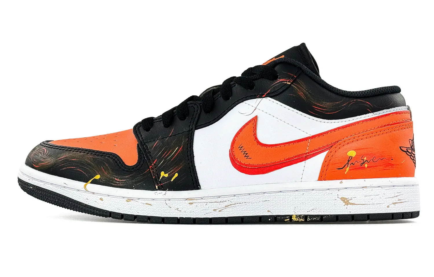 

Кроссовки Air 1 устойчивые к истиранию низкие винтажные баскетбольные unisex Black White Orange Jordan, черный белый оранжевый