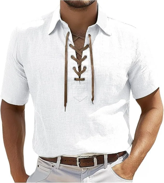 

Мужская хлопковая рубашка с коротким рукавом и отложным воротником Kenhansion