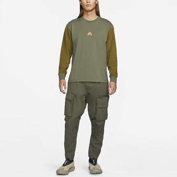 Футболка Men's Nike Round Neck Pullover Colorblock Long Sleeves Green T-Shirt, зеленый — фото 3