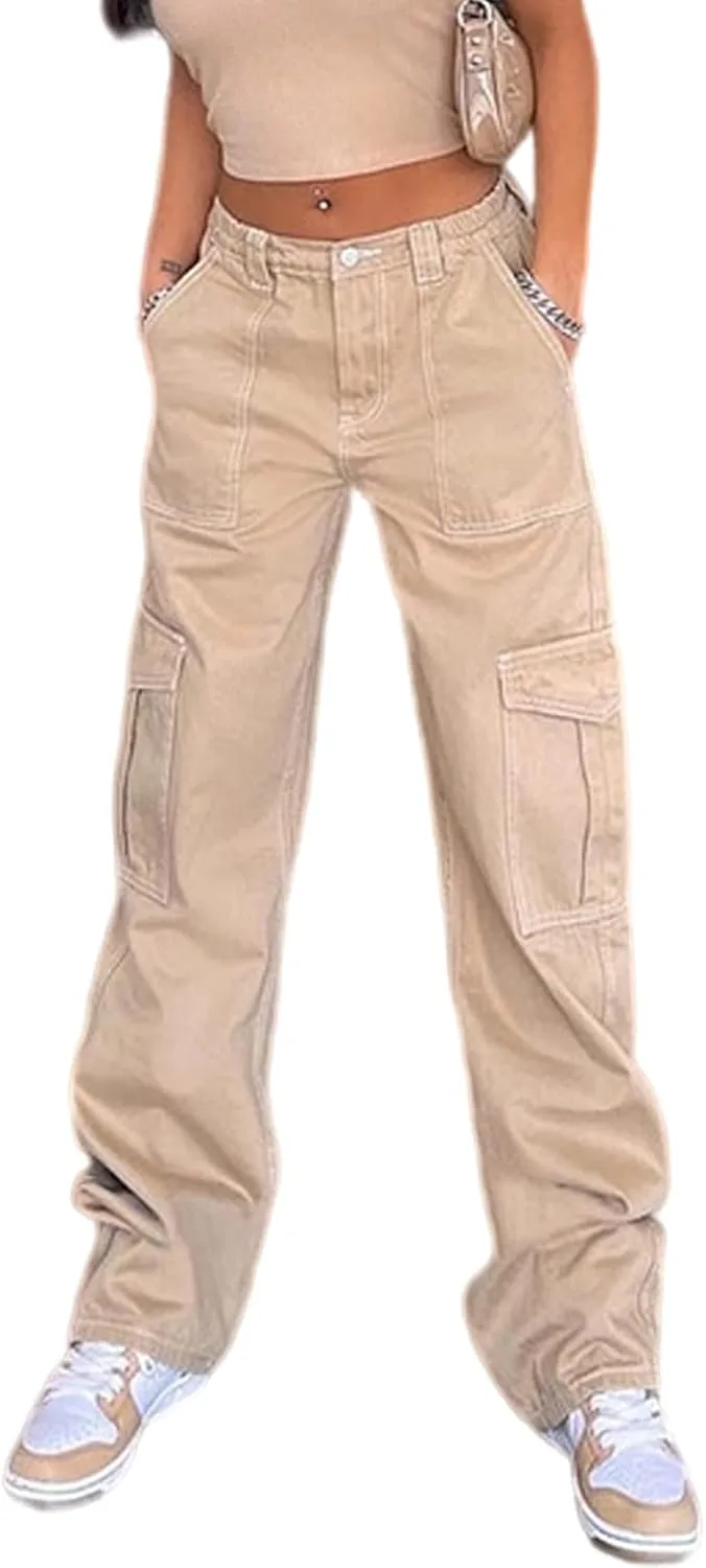 

Perbai женские багги карго джинсы low rise wide leg