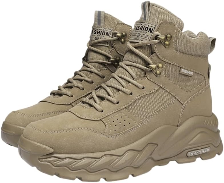 

Мужские высокие кеды повседневного стиля - всесезонные спортивные кроссовки для улицы с верхом из PU, подошвой из ПВХ и дышащей тканевой подкладкой - городской уличный дизайн с круглыми носками и шнуровкой Hoalox, хаки