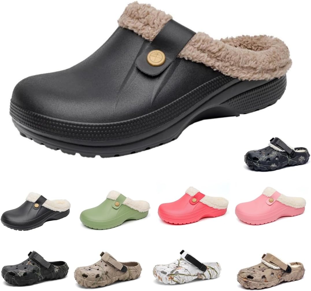 

Сабо Armadillo для садоводства для женщин и мужчин, с меховой подкладкой, с памятью формы, теплые пушистые тапочки, зимние водонепроницаемые тапочки для дома и улицы, зимние теплые мягкие домашние тапочки с закрытым носком, унисекс Baimiu, черны...