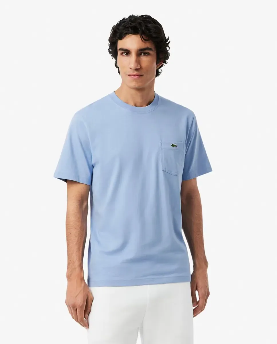 Мужская хлопковая футболка с коротким рукавом и карманом на груди Lacoste, светло-голубой