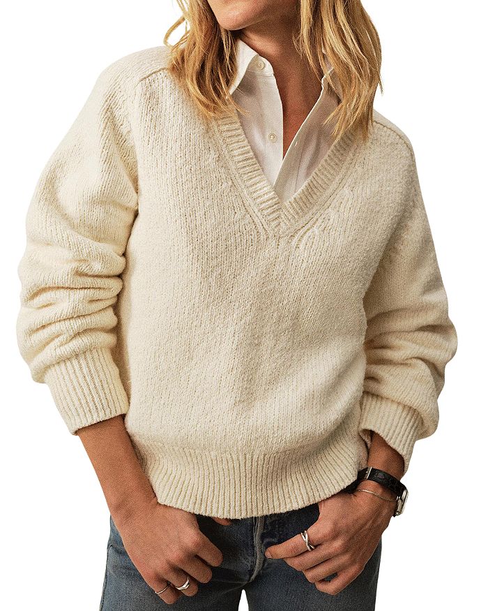 

Мягкий вязаный свитер с V-образным вырезом Buck Mason, коричневый/бежевый