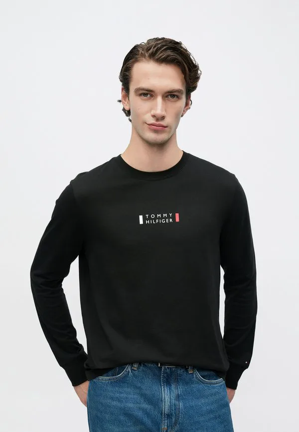 Футболка с длинным рукавом и логотипом Tommy Hilfiger, Black — фото 4