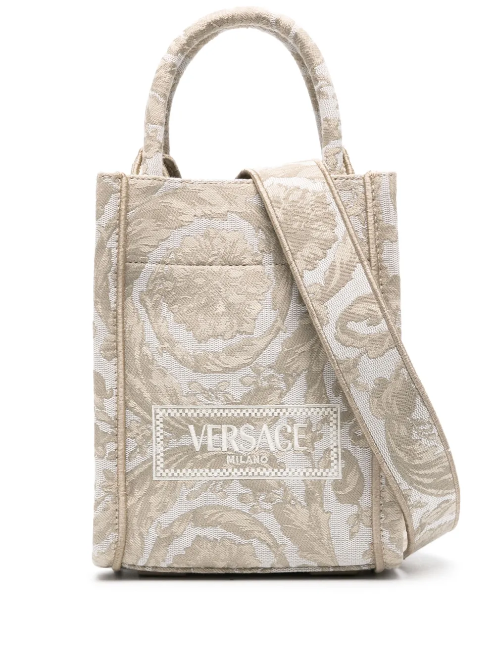 

Жаккардовая сумка-тоут Barocco Athena размера мини VERSACE, коричневый