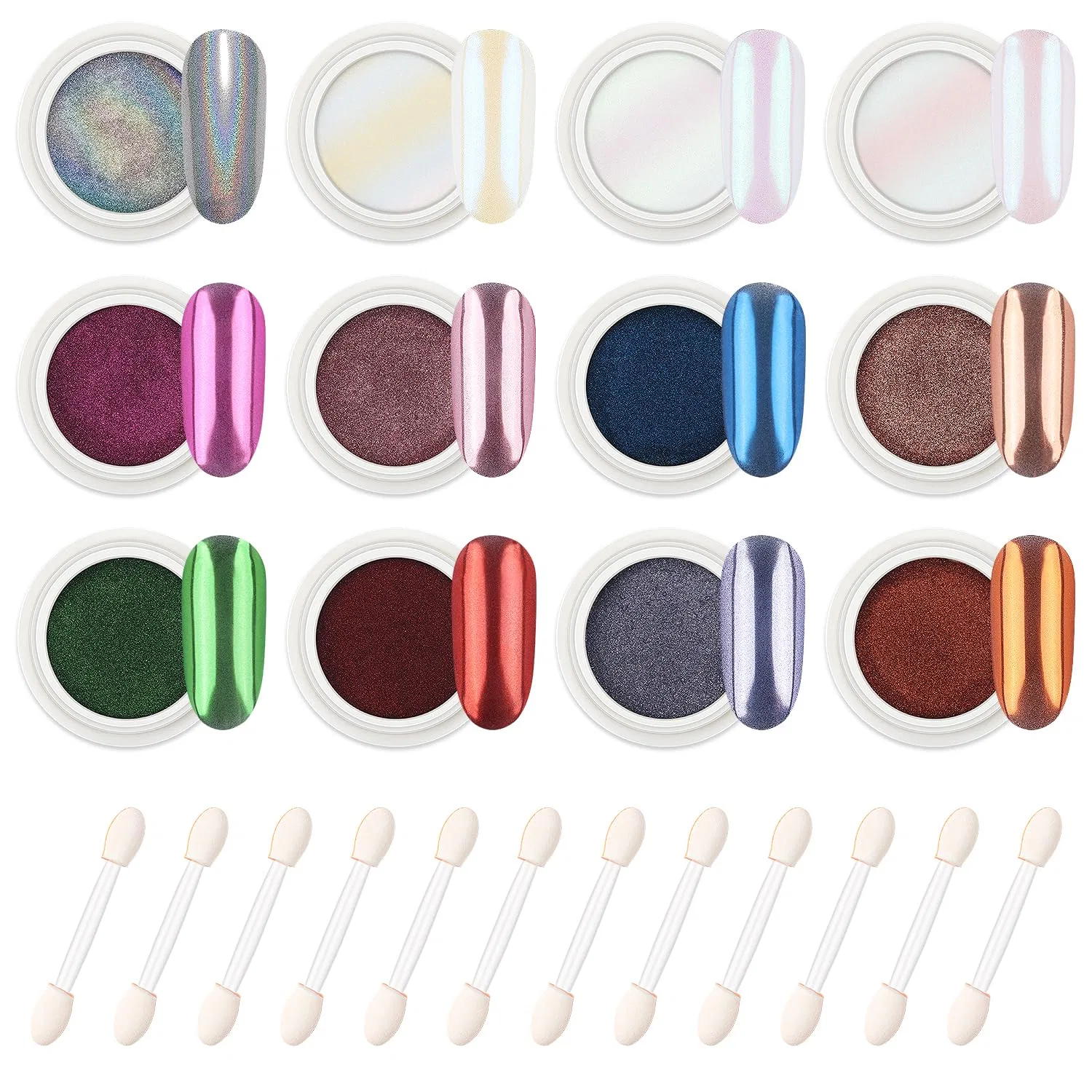 Набор хромированных пудр для ногтей «Gold and Pearl» 12 цветов от AIMEILI Aimeili, 12 Colours Chrome Powder-2