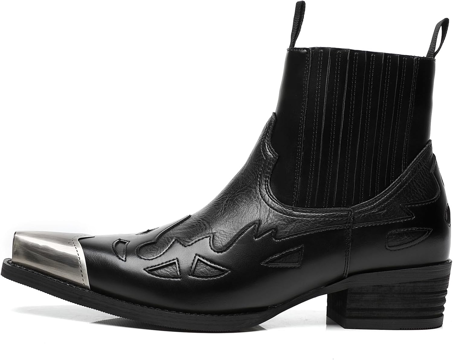 

Мужские ковбойские ботинки с металлическим носком, ботинки с заостренным металлическим носком, низкие ковбойские ботинки-пул-он с тиснеными украшениями, эластичной лентой и широкой манжетой Pumalar