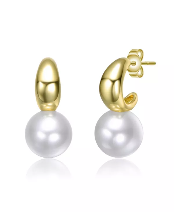 

Серьги-Подвески Huggie Design, покрытые 14-каратным золотом с белым жемчугом Rachel Glauber, gold