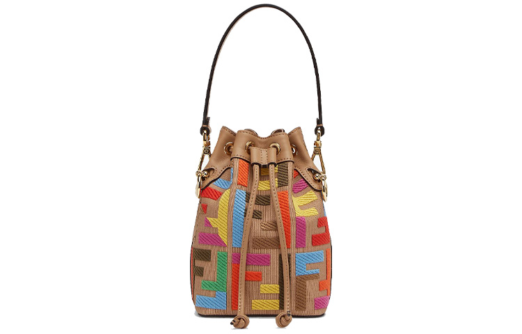

FENDI Сумка-ведро Mon Tresor из смешанного полиамида, сумка через плечо, женская, мини-сумка, бежевая и разноцветная