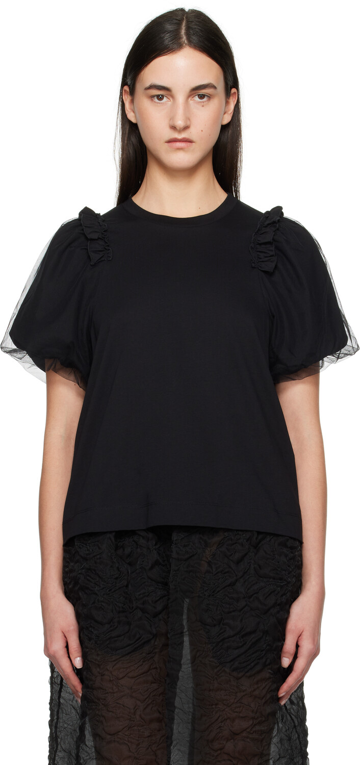 

Футболка с оборкой и рукавами-фонариками из тюля Simone Rocha, черный