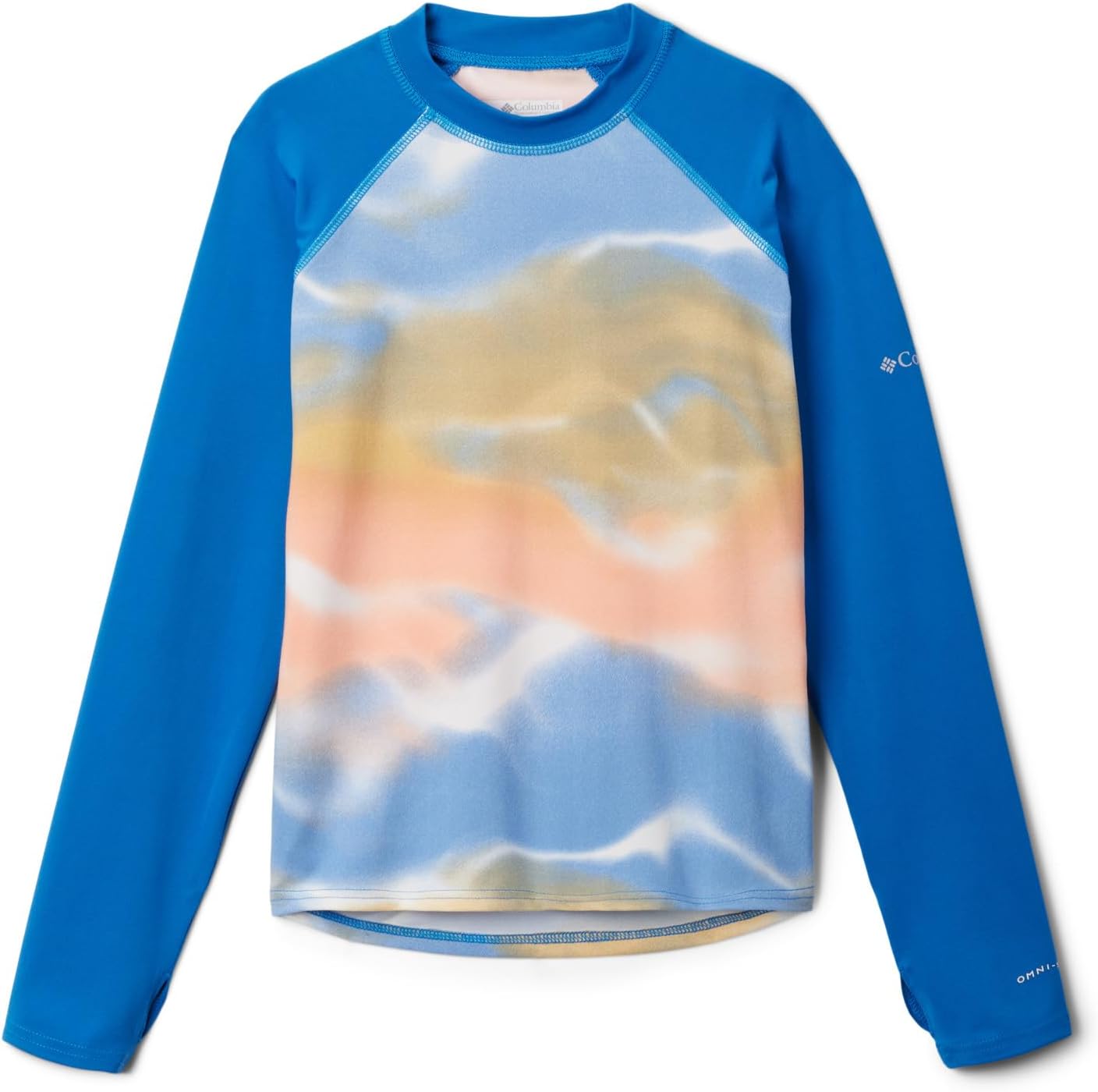 

Columbia Unisex-Child Sandy Shores Printed Long Sleeve Sunguard, Light Camel Undercurrent/Bright Indigo