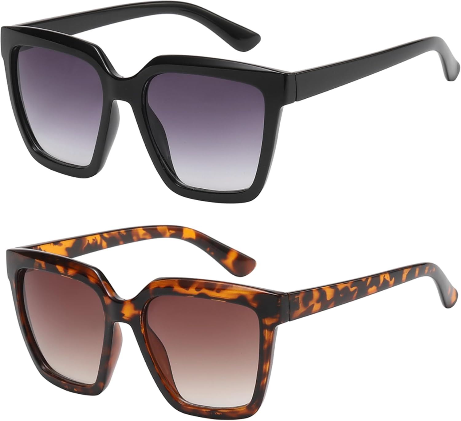 

Винтажные квадратные солнцезащитные очки OWL увеличенного размера для мужчин и женщин - оправа с роговым рисунком, защитные линзы, толстый пластик, стиль "кошачий глаз", Black, Brown Tortoise