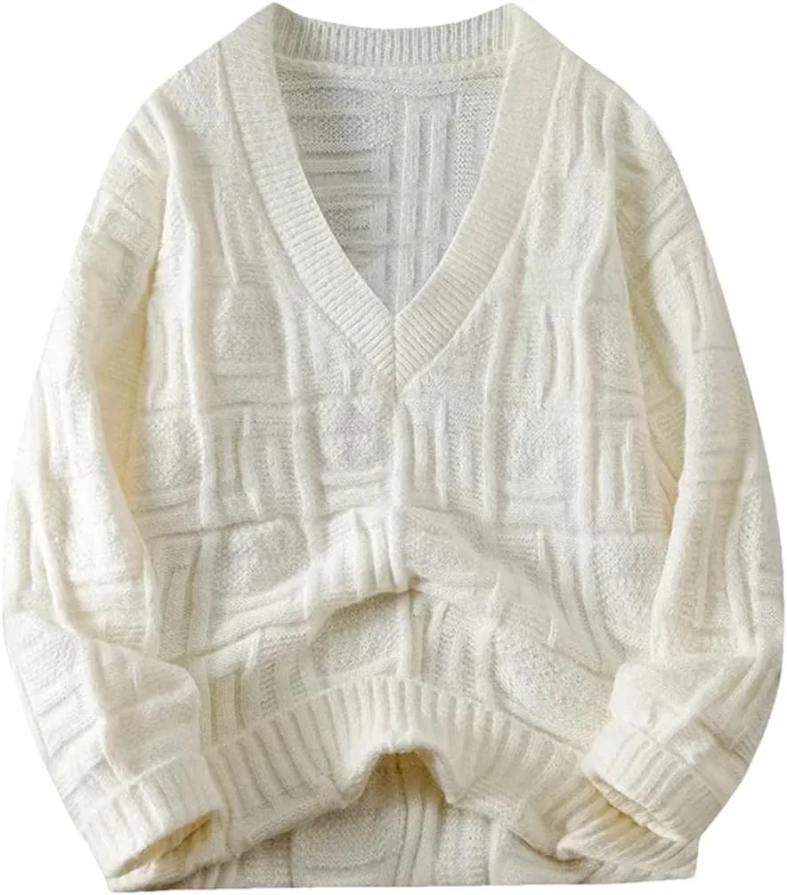 

Мужской однотонный свитер с V-образным вырезом и длинными рукавами