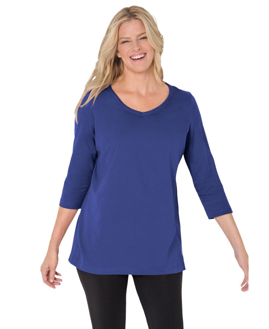 

Футболка больших размеров с рукавами три четверти и V-образным вырезом Woman Within, Ultra blue, Синий, Футболка больших размеров с рукавами три четверти и V-образным вырезом Woman Within, Ultra blue