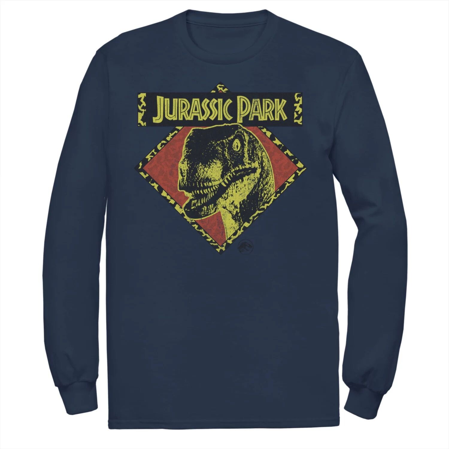 

Мужская футболка с длинными рукавами и рисунком «Парк Юрского периода» Distress Raptor Stare Licensed Character