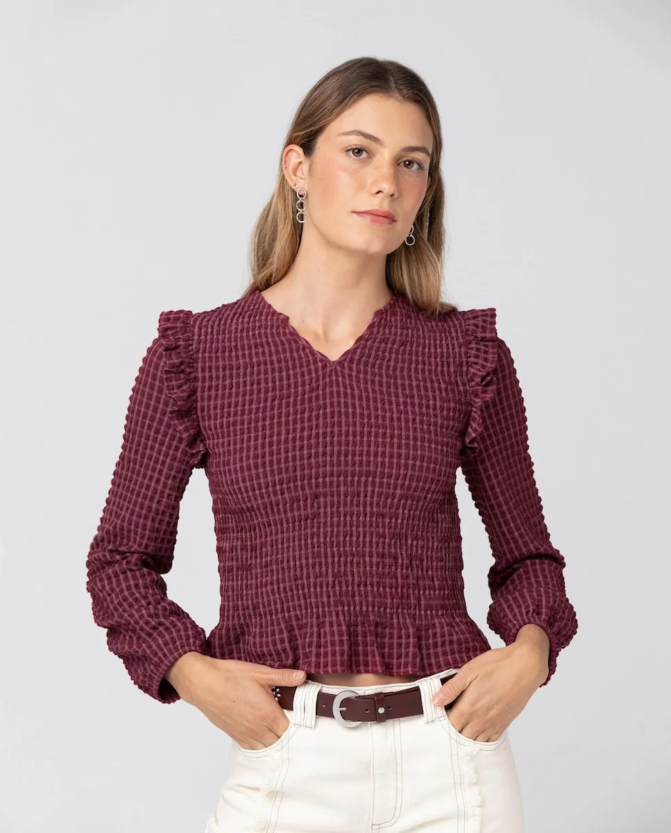 

Женская блузка с длинным рукавом в клетку Noon, бордовый
