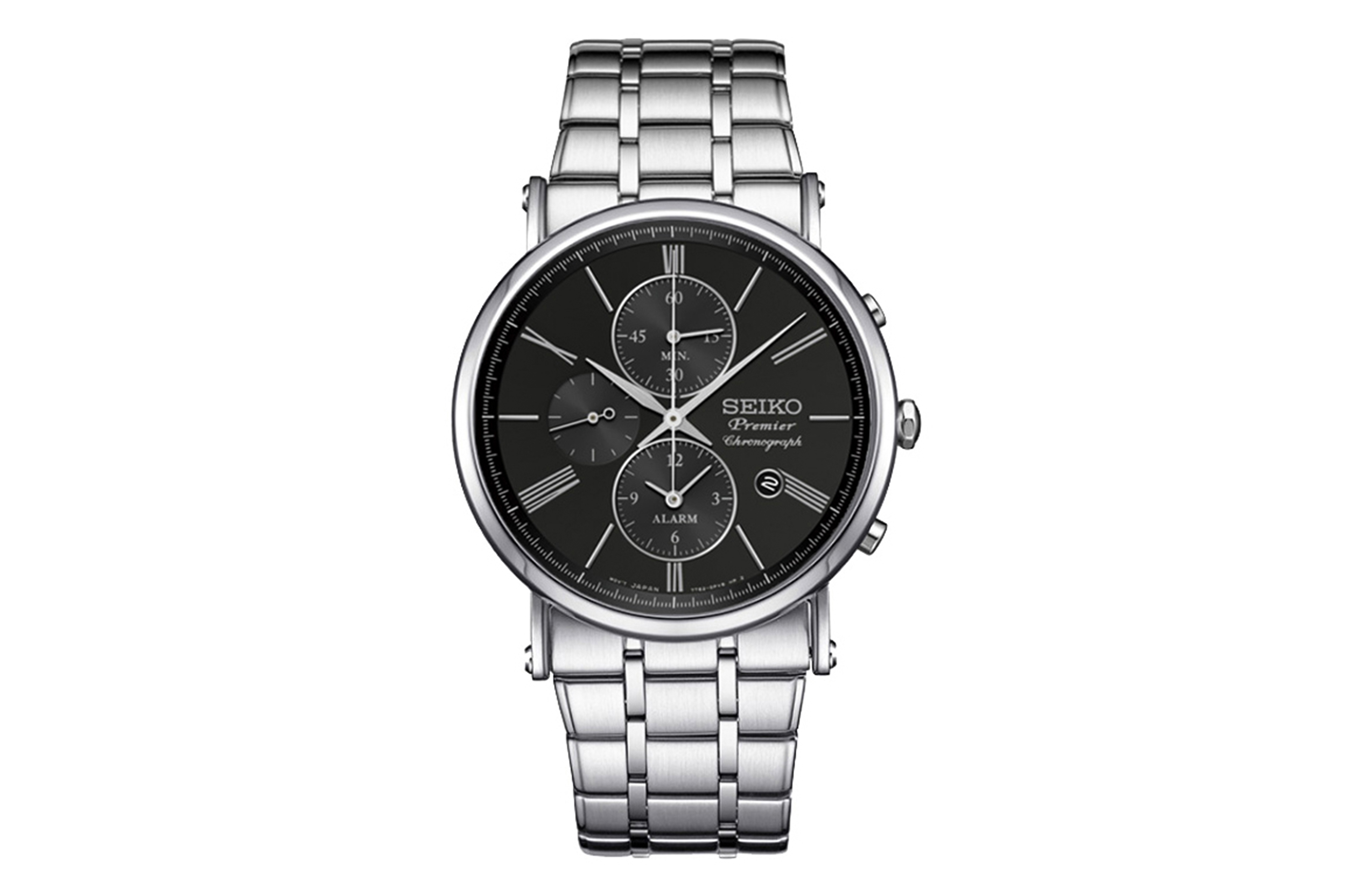 

SEIKO Мужские часы с кварцевым механизмом, ремешком из нержавеющей стали, черным циферблатом
