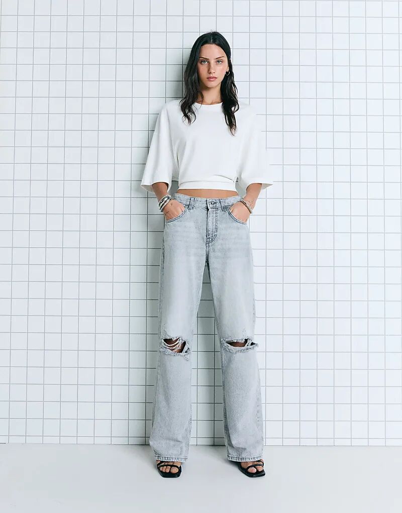 

Джинсы Bershka Ripped широкого кроя серого цвета