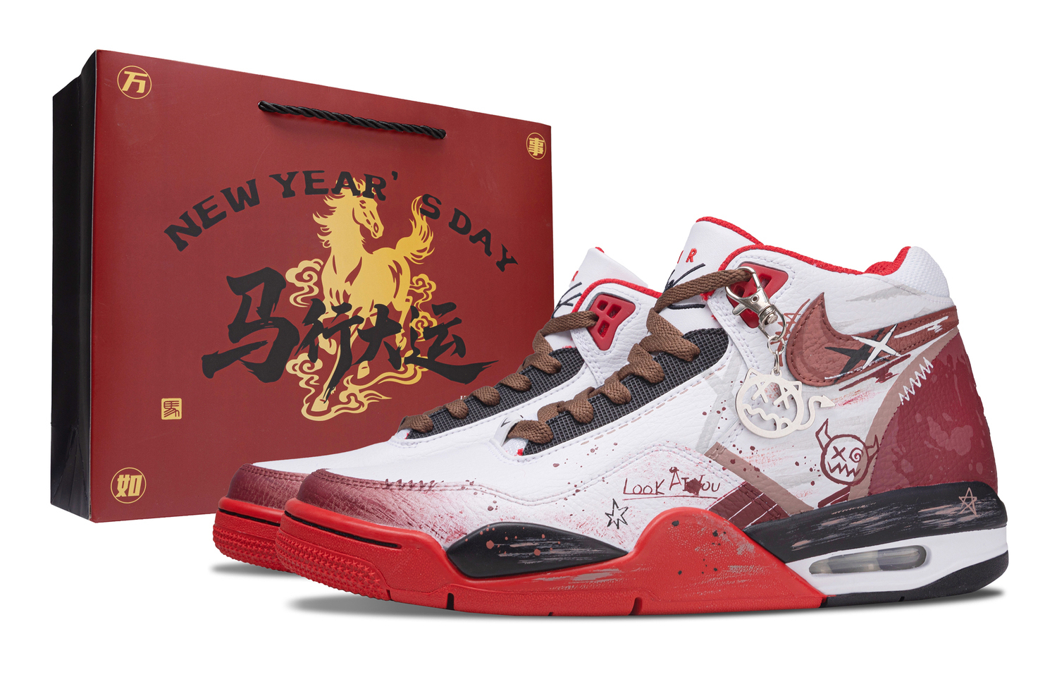 

Nike Flight Legacy Demon Compact Abrasion Resistant Mid top Vintage Basketball Shoes мужские черно-бело-красные