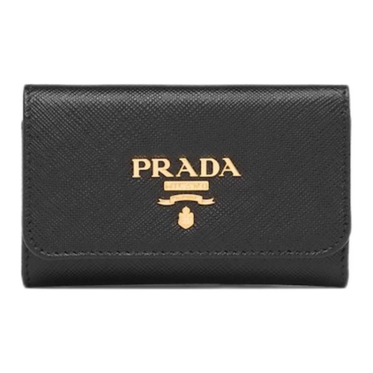 

PRADA Ключница из сафьяновой кожи для женщин, черная с гибискусом