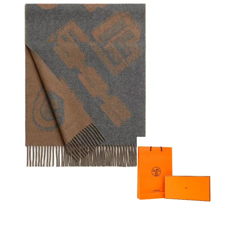 

HERMES Кашемировый вязаный шарф мужской светло-коричневый, Light Umber