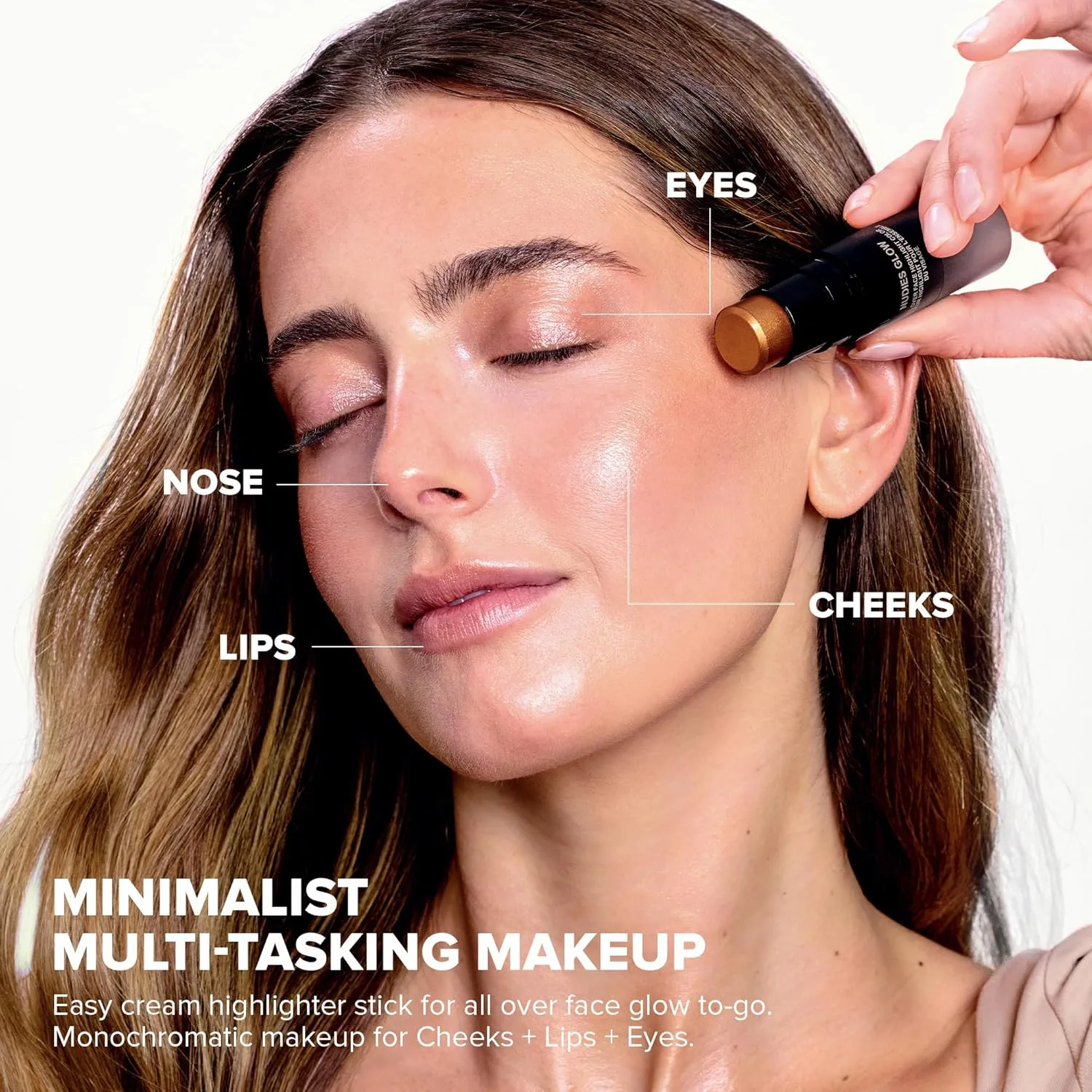 Nudestix Nudies Glow Highlighter Stick - универсальный кремовый хайлайтер для щек, глаз и тела со встроенной кистью, сияющий финиш, Ice Ice Baby — фото 4