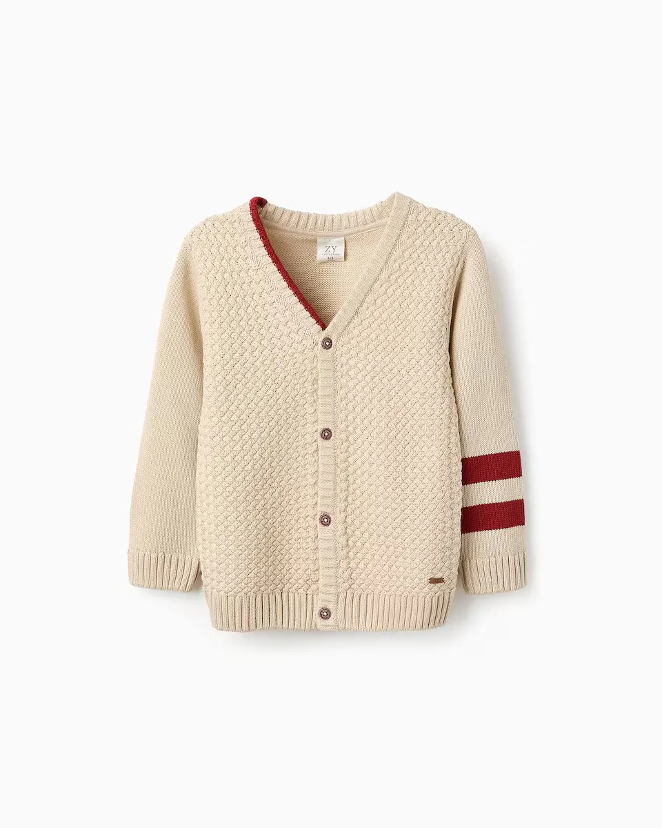 

Куртка косой вязки для мальчика с контрастными полосками Zippy, бежевый